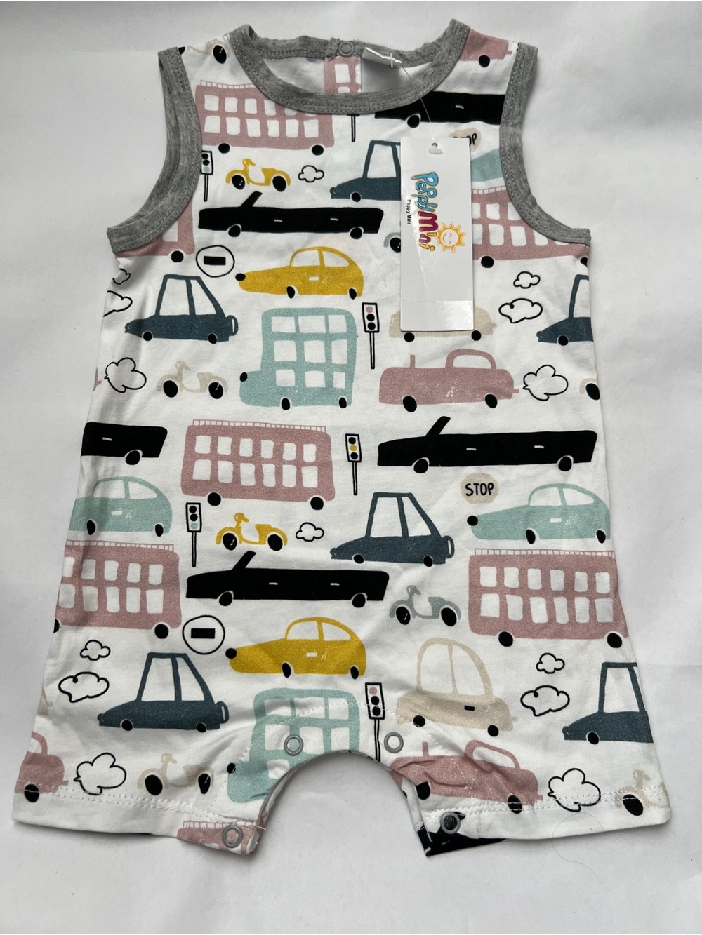 Kids White Car Print One-Piece Bodysuit